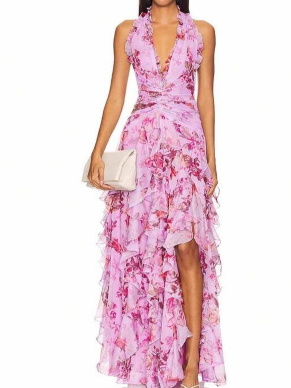 NWOT Floral Ruffle Maxi Dress with halter neck size small